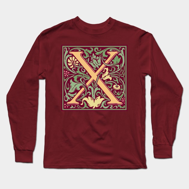 William Morris Vintage Letter X Long Sleeve T-Shirt by MatchbookGraphics